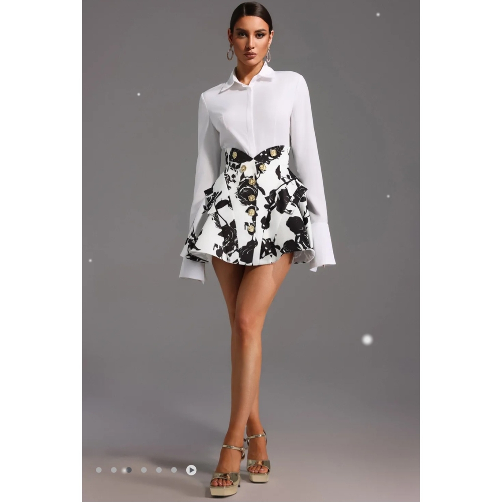 Bella Barnett Chic Black and White Floral Midi Skirt